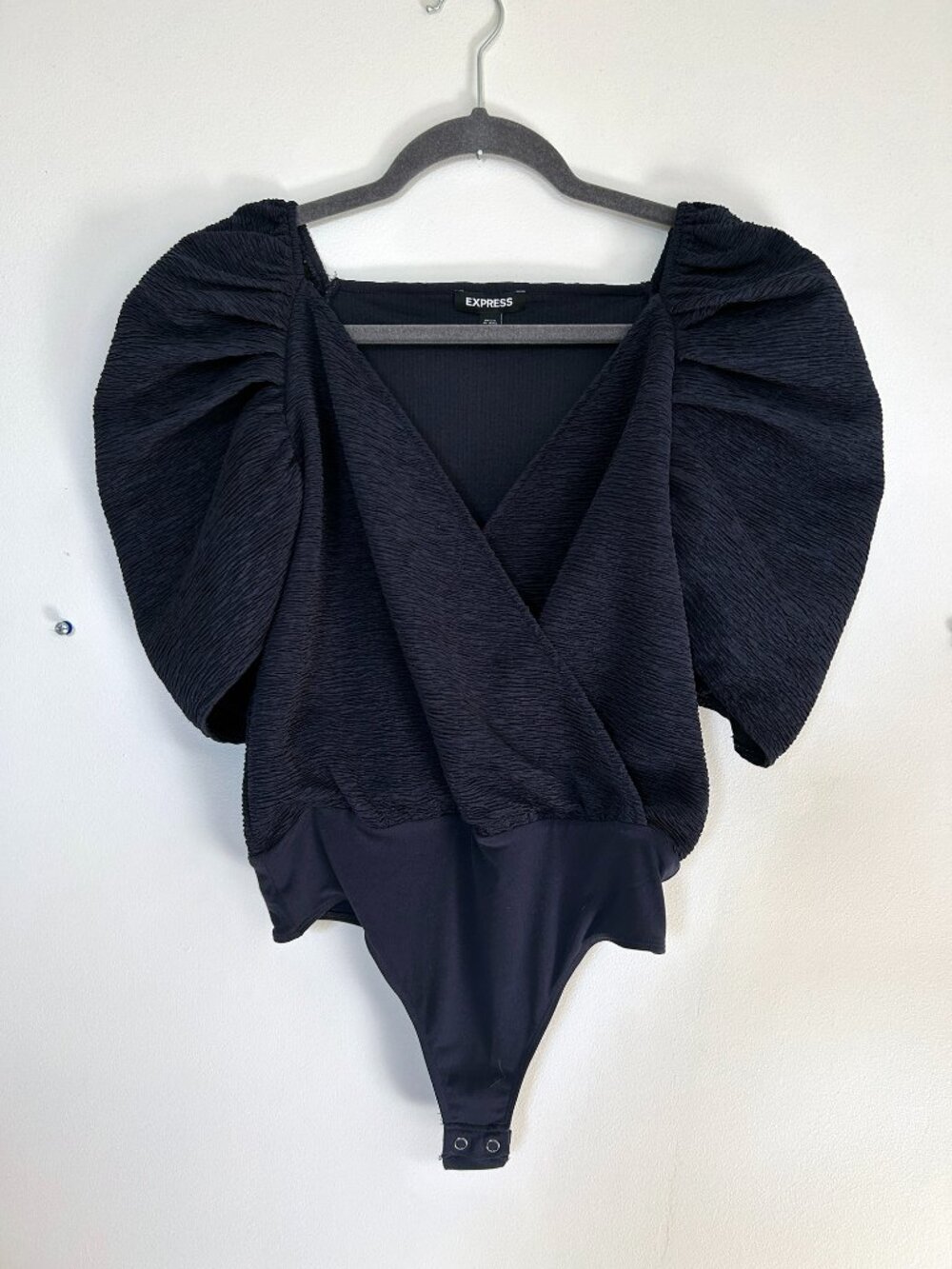 Express Navy Blue Textured Puff Sleeve Bodysuit - Size XS, EUC MSRP $79.90